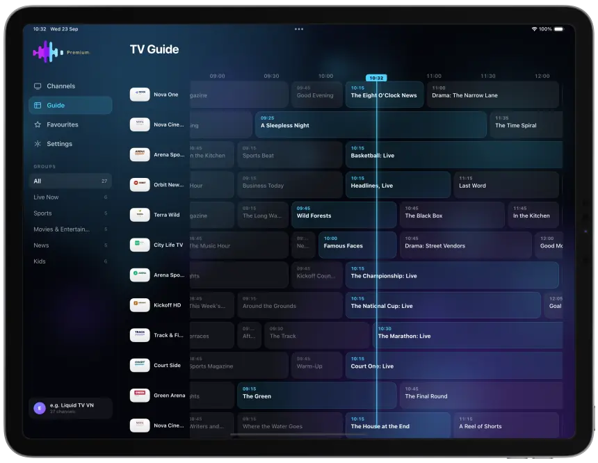 Liquid IPTV on iPad — TV Guide