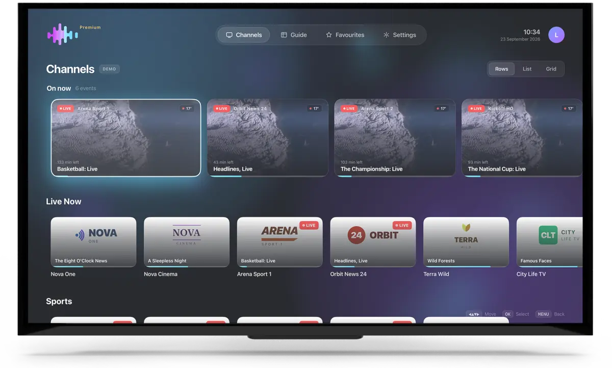 Liquid IPTV player channel list on Apple TV
